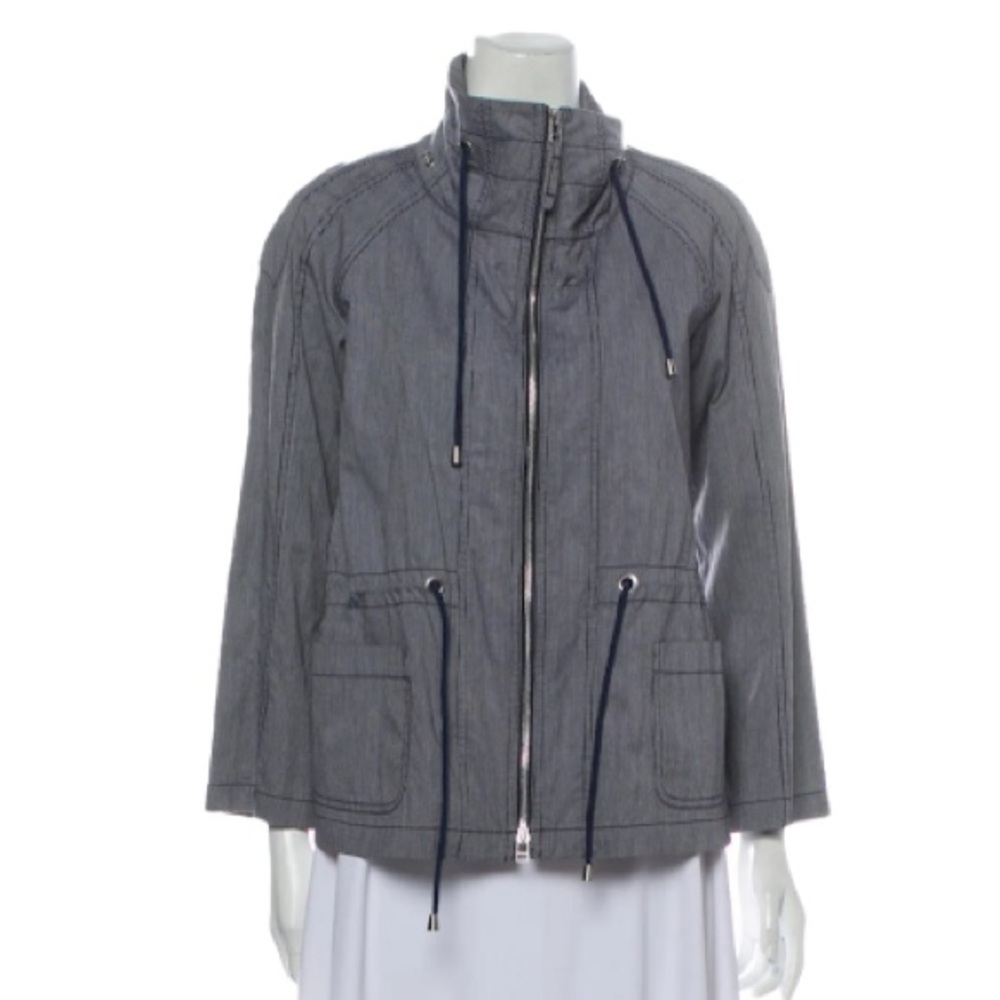 Lafayette 148 Utility Jacket Coat Blue Striped